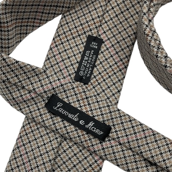 À. MARINELLI Beige Houndstooth Wool LUXURY Slim Tie HANDMADE ITALY - Picture 4 of 5